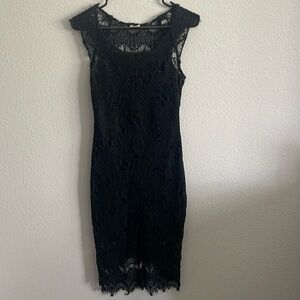Free People Intimately Womens Dress Size XS Black Lace Peek A Boo Slip Hi-Low